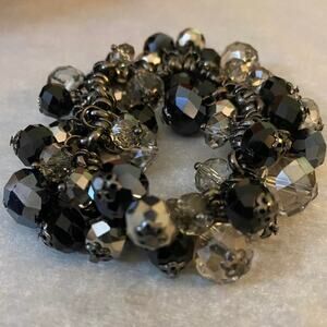 Gunmetal Gray Metallic Crystal Stretch Bracelet